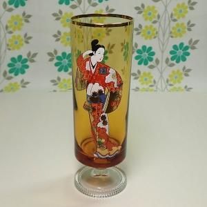 レトロポップ EXPO’70 浮世絵プリント アンバーガラス 足付きグラス