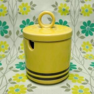 レトロモダン 陶器製 ボーダー柄 シュガーポット イエロー