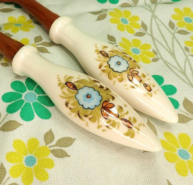 昭和レトロ 北欧風 陶器×木製 花柄 調味料＆サラダサーバー