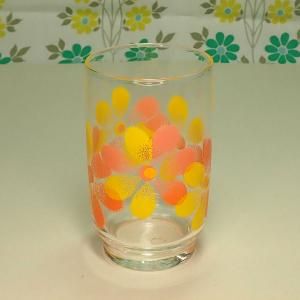 レトロポップ イエロー×ピンク花柄 タンブラーグラス
