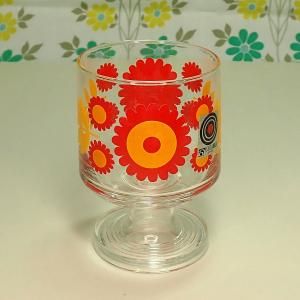 レトロポップ 花柄 足付きグラス ステムタンブラー 花のれん