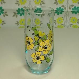 レトロポップ 水色ガラス 花柄 タンブラーグラス 花のワルツ