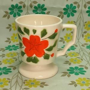 レトロポップ 陶器製 マグカップ 花柄 オレンジ