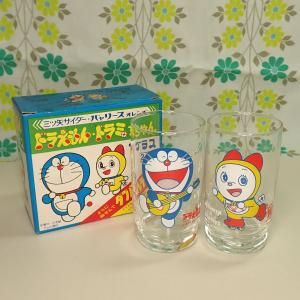 昭和レトロ 三ツ矢サイダー・バヤリース ドラえもん・ドラミちゃんタンブラーグラス 2個セット C