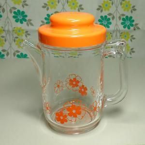 レトロプラスチック 花柄 ソースポット オレンジ
