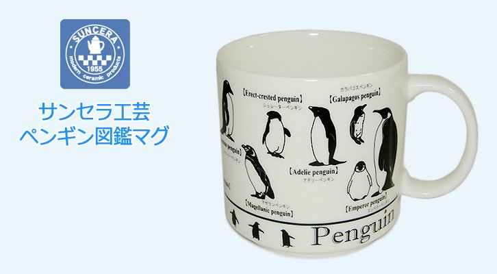 ペンギングッズ】陶器製マグカップ◇サンセラ工芸◇ペンギン図鑑マグ 
