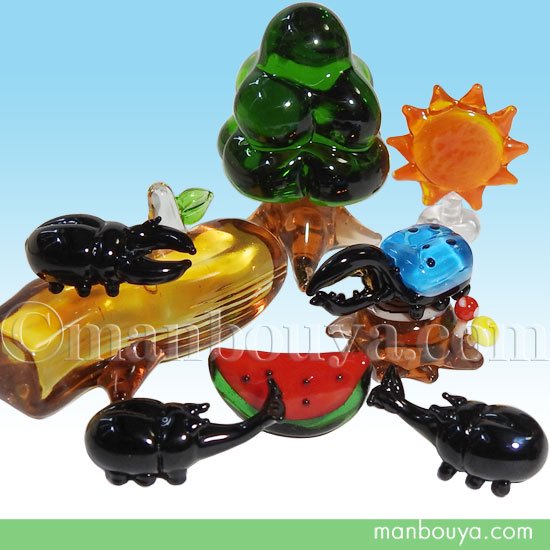 昆虫 おもちゃ ミニチュア ガラス細工 セット 甲虫たちのおやつタイム