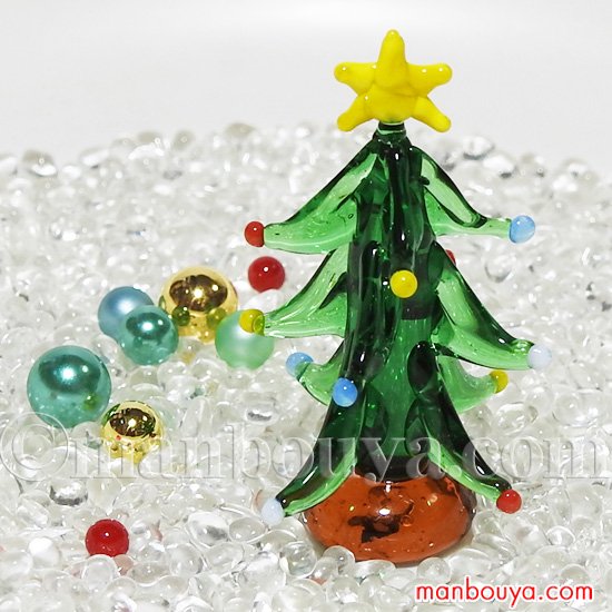 クリスマスツリー ミニチュア ガラス細工 飾り グラススクエア