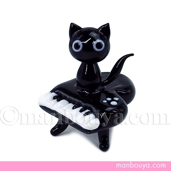 黒猫 ピアノ ミニチュア ガラス細工 ネコ 雑貨 置物 飾りフォーカート