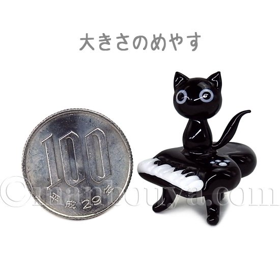 黒猫 ピアノ ミニチュア ガラス細工 ネコ 雑貨 置物 飾りフォーカート