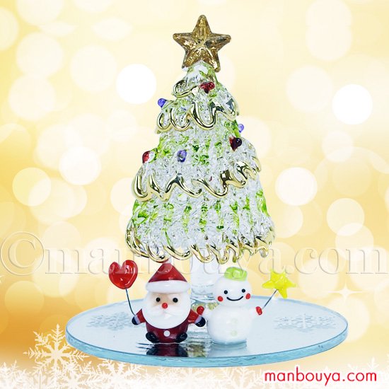 クリスマス ミニチュア ガラス細工 サンタ 雪だるま 置物 飾り オーナメント ミニステージツリーセット フォーカート