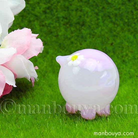 動物 ブタ ガラス細工 ミニチュア 置物 雑貨 かわいい 花ぶた ピンク L