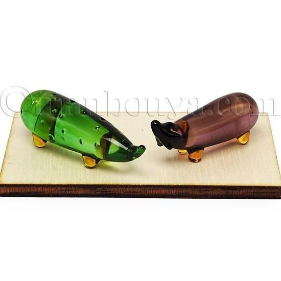 精霊馬 お盆飾り ガラス細工 ミニチュア きゅうり なす 木台 セット L