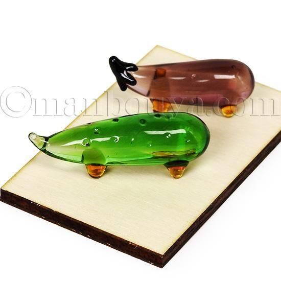 お盆飾り　ガラス細工　ミニチュア 精霊馬 お盆飾り ガラス細工 ミニチュア きゅうり なす 木台 セット L