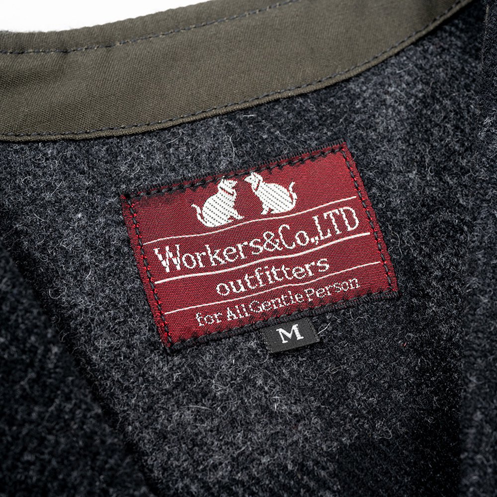 WORKERS K&TH / W&G Vest, Wool Melton, Black x Grey