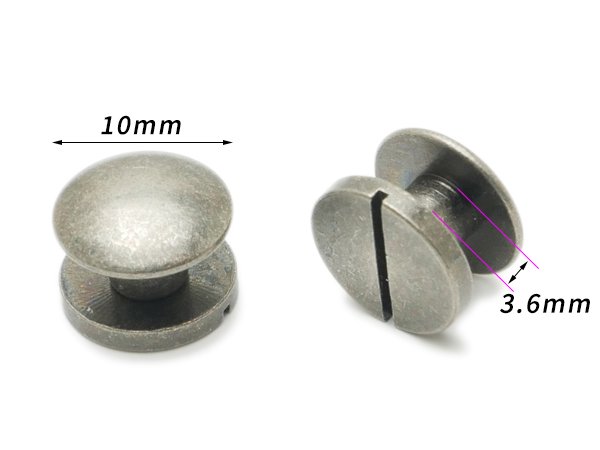 ネジ式カシメ[在庫限り] アンティックシルバー 直径10mm×軸長3.6mm（全長7.5mm） 2ヶ/S90101-9