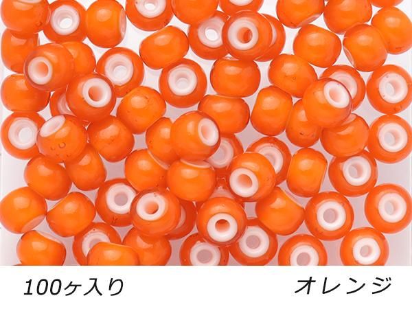 大袋】ホワイトハーツビーズ 大 オレンジ 外径8.0mm×長さ6.0mm