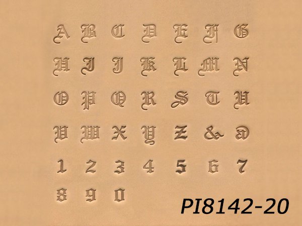 オールドアルファベット＆ナンバー刻印セット 約8mm 英字26個、数字10個、記号2個、打ち棒1本/PI8142-20