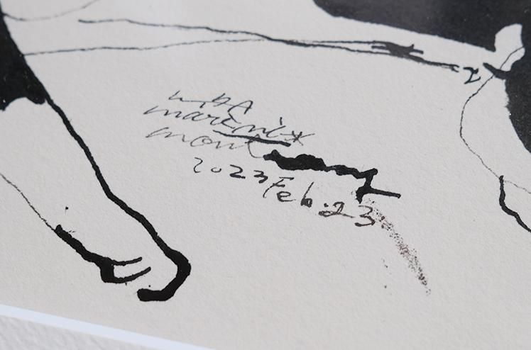 CAT 絵画　イラスト　ドローイング 保護猫ドローイング作品「Cat drawing 2023.Fab.23(黒白 横