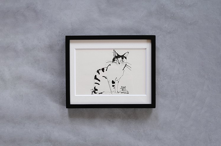 保護猫ドローイング作品「drawing2022.Jan.26_ブチロング」【Tomohiro Noda（marini＊monteany）】