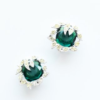 VintageSARAH COVENTRY1950s silvermetal emeraldrhinestone clip earrings
