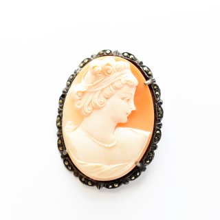 Vintage 1940ssilver Shell cameo brooch&pendanttop