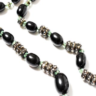 Antique1920s blackgreen glassbeads rhinestone necklace