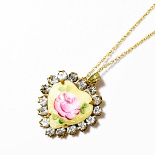 Vintage1960shandpaint enamel rhinestone roseheartmotif pendant