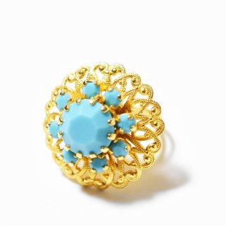 Vintage 1960sturquoise blueglass goldmetal ring