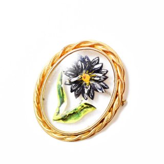 Vintage 1960's bliue flower intaglio clear brooch