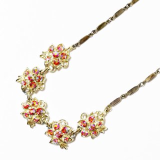 Vintage 1950'saurora red rhinestone flower motif necklace
