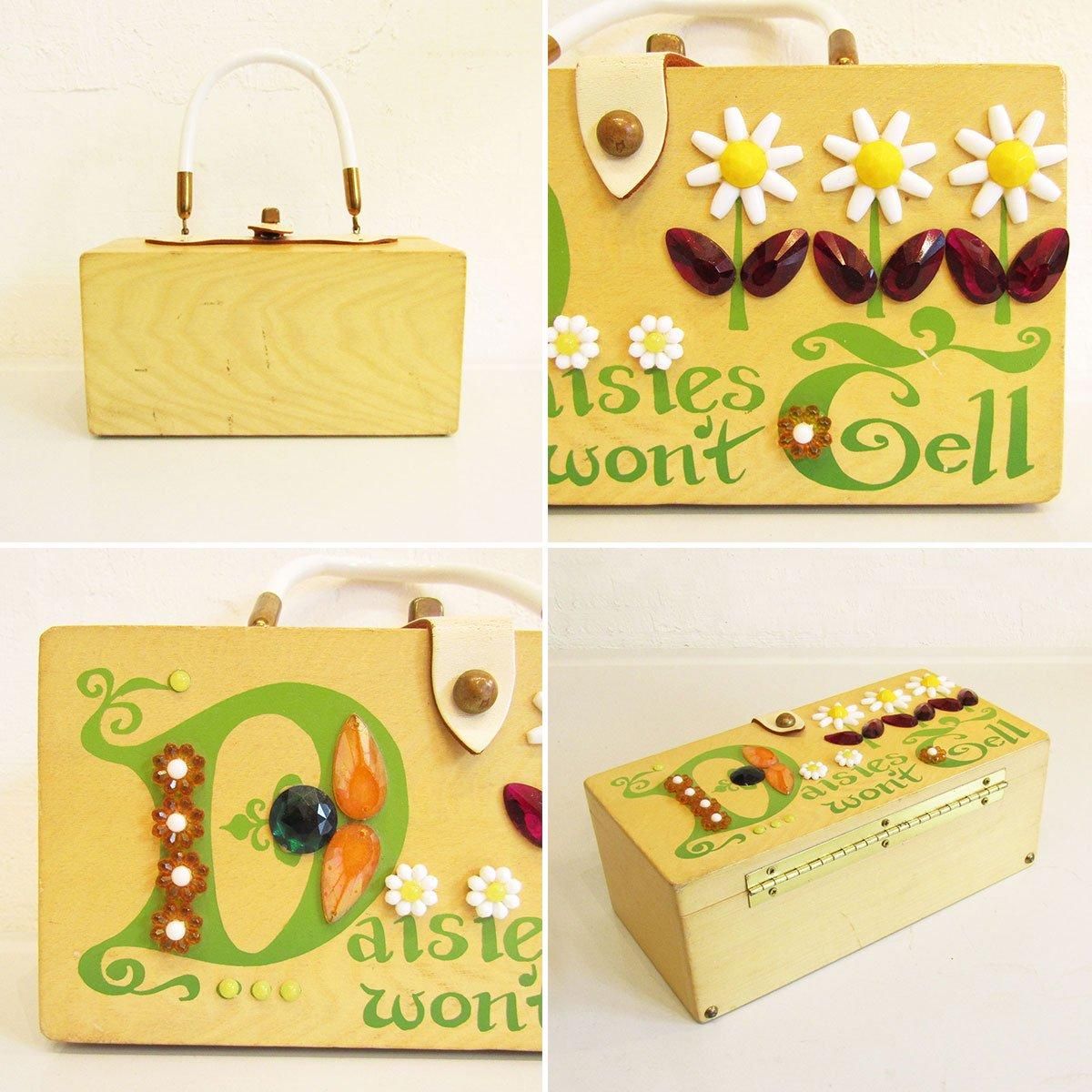 ☆Vintage 1960's Enid Collins Green Daisies Won't Tell Box Bag