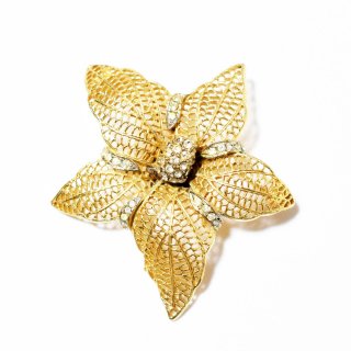 Vintage 1960's goldmetalflowermotif rhinestone brooch