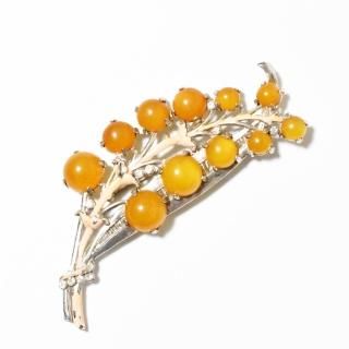 Vintage 1940'ssilvermetal glass rhinestone botanical style brooch