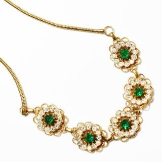 Vintage 1950's greenclear rhinestone goldmetal necklace