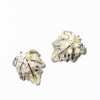 Vintage 1940s clear rhinestone silvermetal reef motif earrings