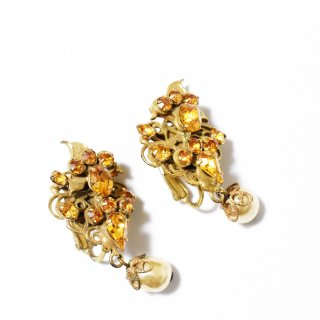 Vintage 1950s goldmetal yellow rhinestone ߡpearl earrings