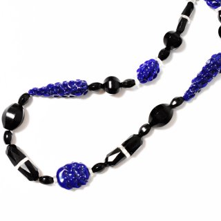Antique 1920'sglass beadsblackblue long necklace