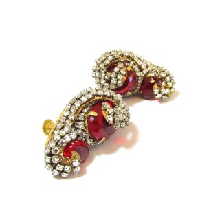 1940s Miriam Haskell red glass rhinestone earrings