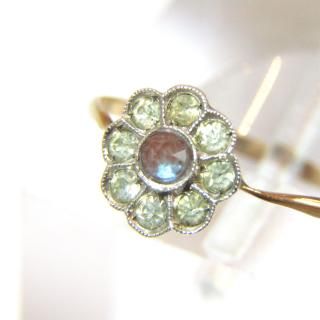 Antique Saphiret & clear glass flower motif ring