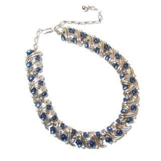 50s Trifari vintage Blue glass design necklace