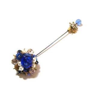 50s Miriam Haskell blue glass flower pin brooch