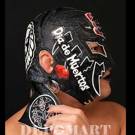 BUSHI・2022年10/19・山梨大会使用「NJPW50周年xライオンマーク（死者の日 xLOS INGOBERNABLES de  JAPON）」モデル・白x黒 - プロレスマスク・グッズ等の専門店【デポマート －DEPOMART－】です。