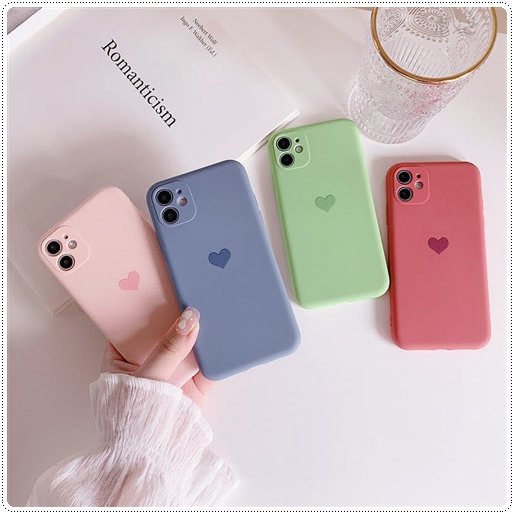 韓国 レトロくすみカラー ハート ワンポイント iPhoneケース 全4色