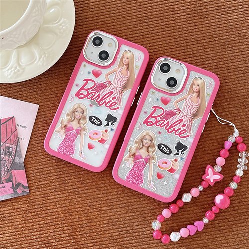 Barbieバービー ピンクフレームグリッター ストラップ付 iPhoneケース