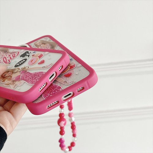 Barbieバービー ピンクフレームグリッター ストラップ付 iPhoneケース