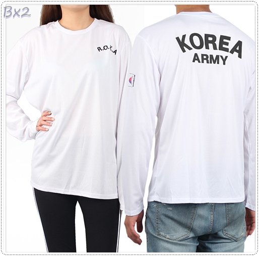 韓国軍服 ROKA TEE アーミー長そでTシャツ ホワイト 韓国軍隊 男女共用 ★取寄せ