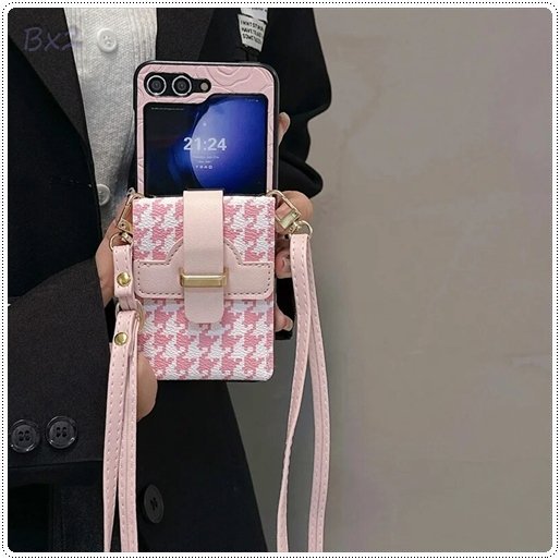 Galaxy Z flip5～3]カードケース ショルダー付スマホケース◇ピンク 