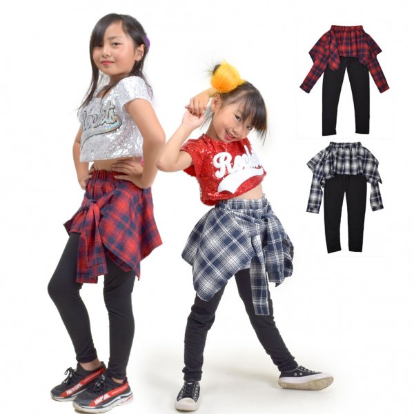 BD94084 子供 スカート付パンツ | ヒップホップ キッズ ダンス衣装 腰巻風 レギンス スパッツ ロング丈 - フラダンス衣装