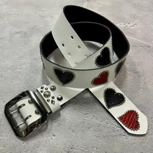  42mm Width Leather Belt / Heart Motif Spots Design 


